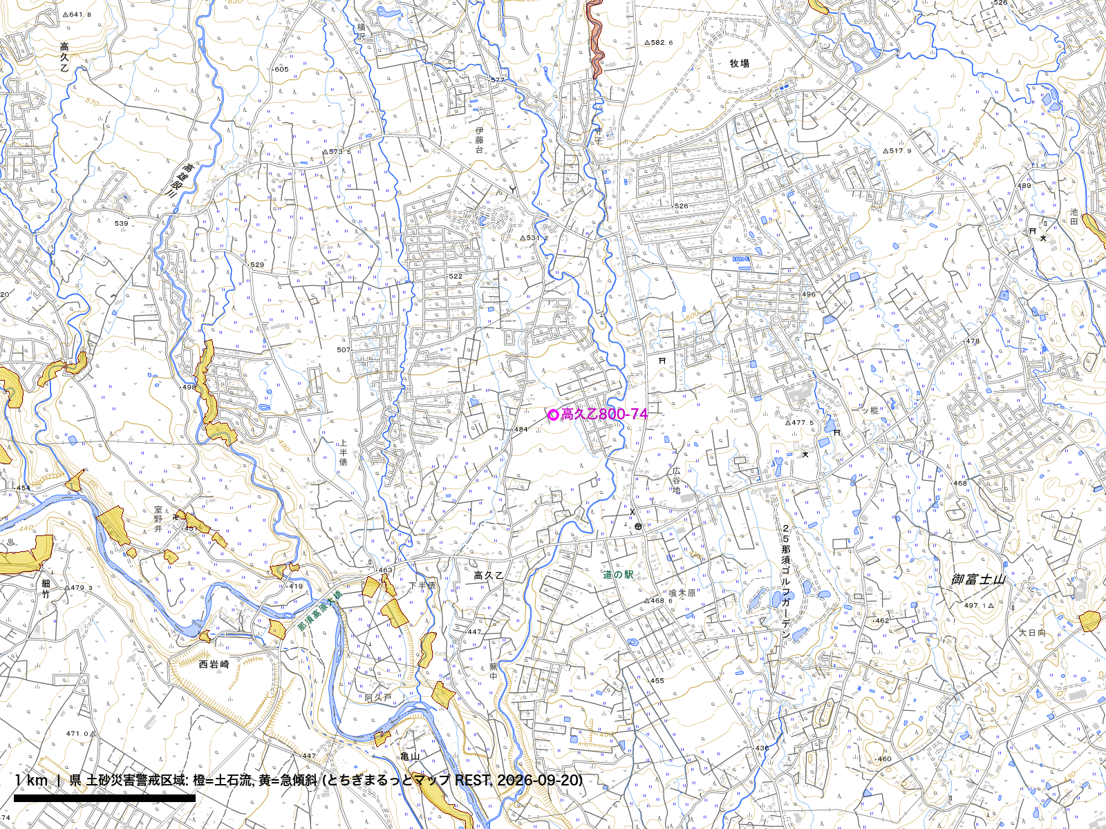 Prefecture landslide zones within 3 km over the GSI map