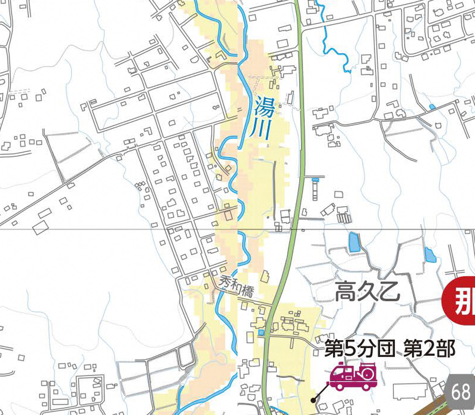 湯川 flood band east of the lot