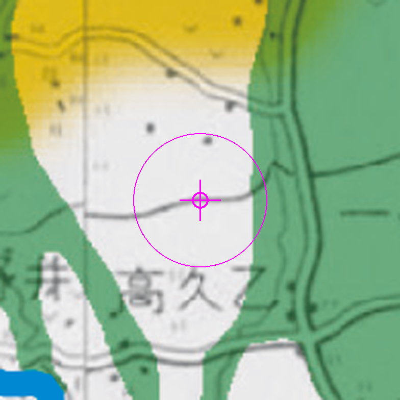 Magmatic eruption map around the lot; the ring is the 0.5 km uncertainty
